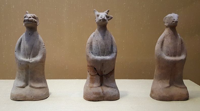 Pottery animal-shaped figures (tiger, ram, rat)