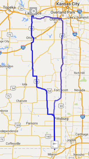 Route Map from Lawrence to Picher and back